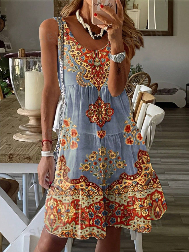 Damen Freizeitkleid mit verstellbaren Trägern und verspieltem Muster EB