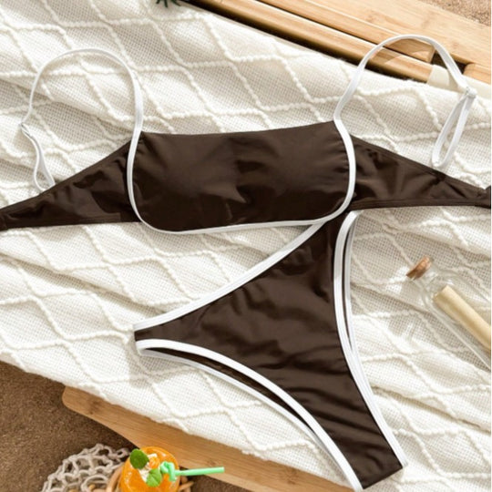 Damen Bikini-Set mit schmalen Trägern und originellem Kontrastdetail EB