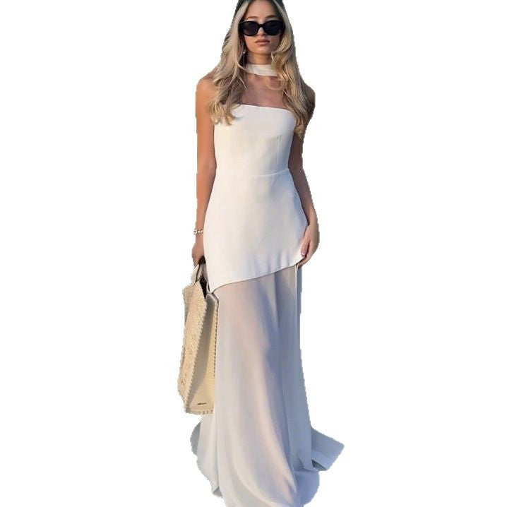 Damen schulterfreies Abendkleid mit asymmetrischem Schnitt und eleganter Drapierung EB