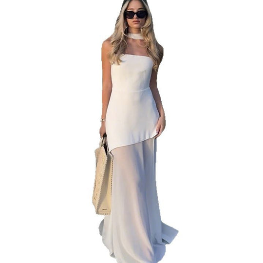 Damen schulterfreies Abendkleid mit asymmetrischem Schnitt und eleganter Drapierung EB