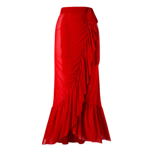 Damen Einteiler Badeanzug mit dekorativen Blumenapplikationen und elegantem Wickelrock EB