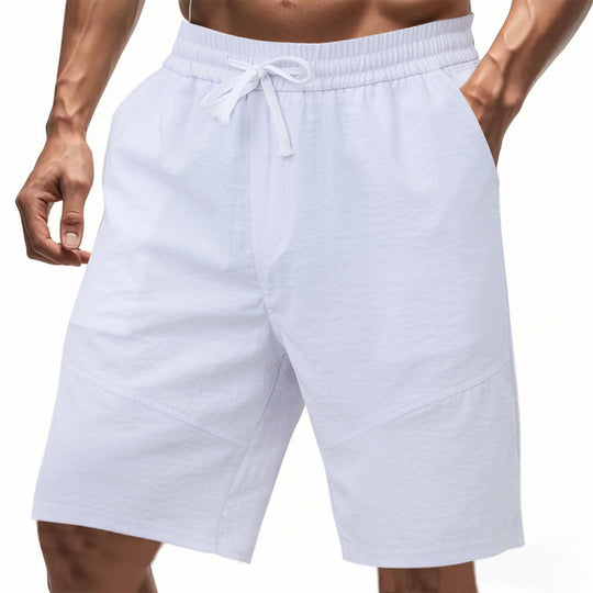 Herren nan knielange Leinenmix-Shorts mit elastischem Kordelzugbund und seitlichen Schubtaschen EB