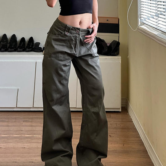 Damen weite Cargo-Hosen mit praktischen Taschen und engem Bund EB