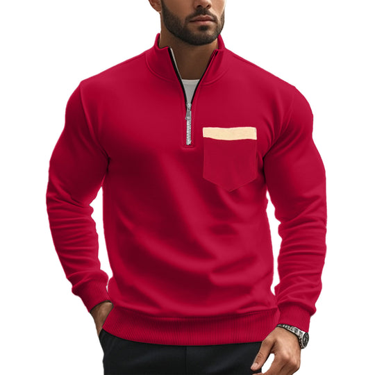 Herren nan angerauter Sweat-Halbzip mit kontrastiertem Innenkragen und elastischem Saum EB