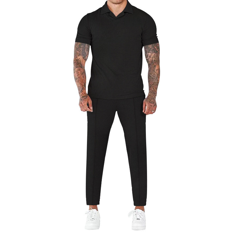 Herren elegantes Kurzarm-Hemd- und Hose-Set mit strukturiertem Design und komfortabler Passform EB