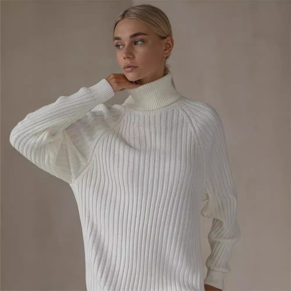 Damen Strickkleid mit hohem Kragen und großen Ärmeln EB