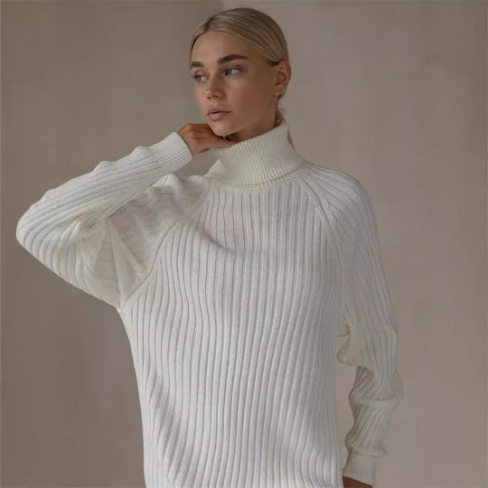 Damen Strickkleid mit hohem Kragen und großen Ärmeln EB