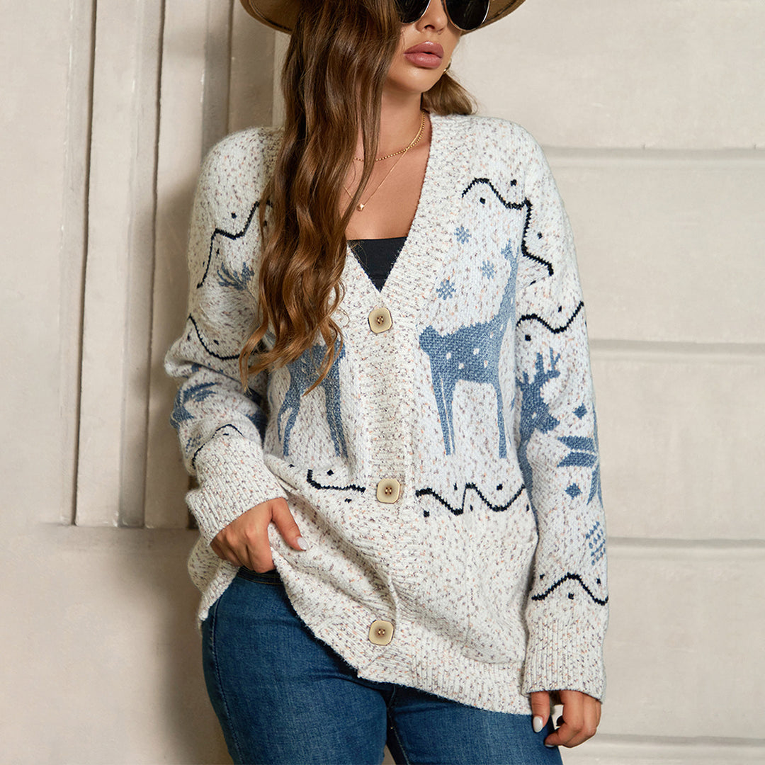 Damen Strickjacke mit kunstvollem Muster und eleganten Knopfdetails EB