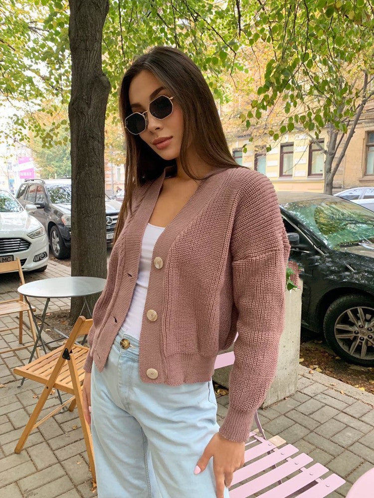 Damen Großer Strickcardigan mit Knopfdetail und V-Ausschnitt EB