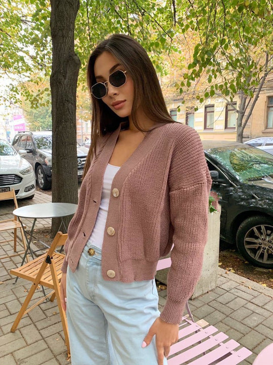 Damen Großer Strickcardigan mit Knopfdetail und V-Ausschnitt EB