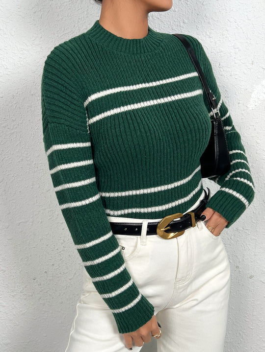 Damen gestrickter Pullover mit stylishem Streifenmuster EB