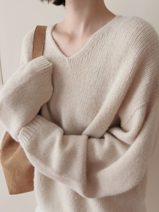 Femme Luxuriöser V-Ausschnitt Pullover EB