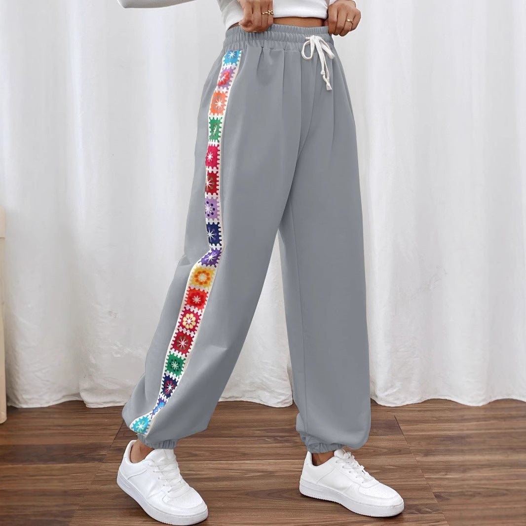 Damen Freizeit-Hose mit buntem Blumenmuster und elastischem Bund EB