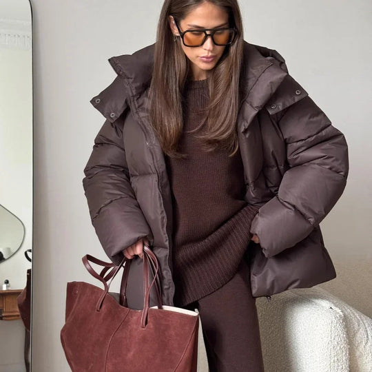 Damen Modische Daunenjacke mit hochschließendem Kragen EB