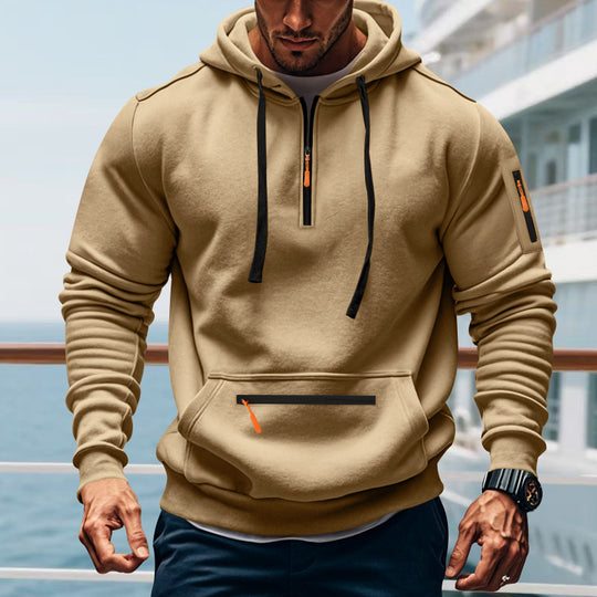 Herren sportlicher Kapuzenpullover mit praktischem Zwei-Wege-Reißverschluss und seitlichen Taschen EB
