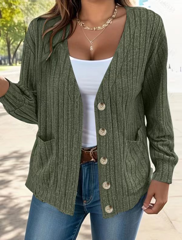 Damen Strickjacke mit Knopfleiste und seitlichen Taschen EB