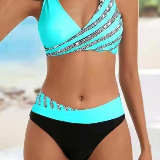 Damen Bikini-Set mit asymmetrischem Oberteil und modernem Wickeldesign EB