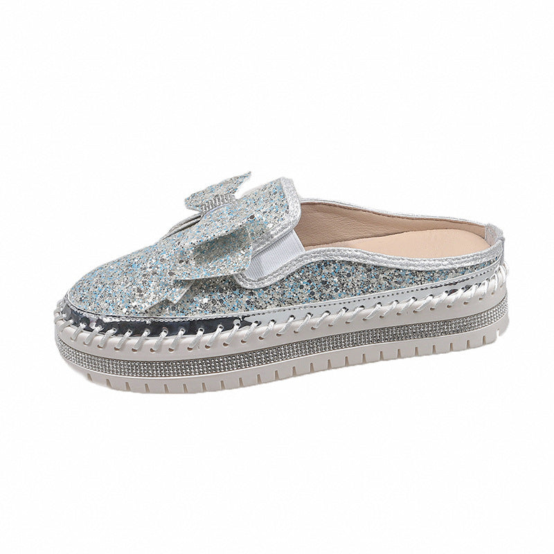 Damen Glamouröse Slipper mit funkelndem Glitzer und dekorativem Schleifen-Detail EB