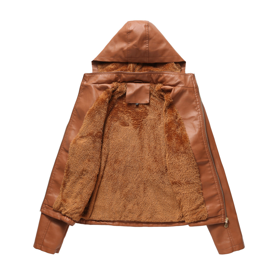 Damen stilvolle Kunstlederjacke mit hochabschließendem Kragen und elastischen Bündchen EB