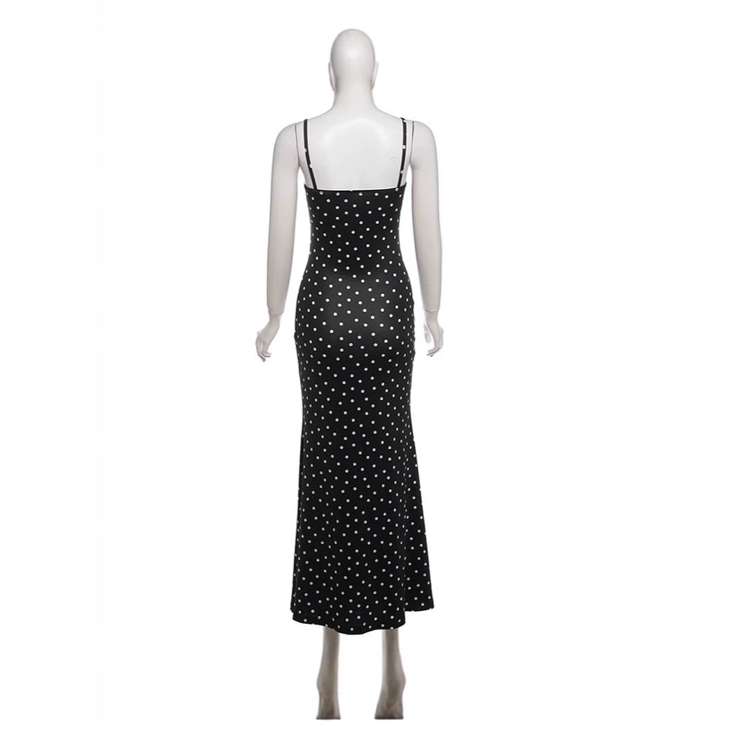 Damen Maxikleid mit Rüschen und Punkten EB