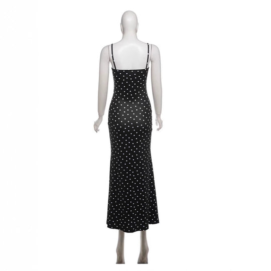 Damen Maxikleid mit Rüschen und Punkten EB