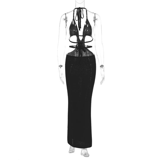 Damen Strick-Tankkleid mit cut-out Details und länglichem Schnitt EB