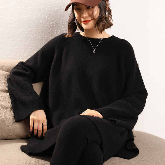 Damen Eleganter, lässiger Strickpullover mit weitem Schnitt und detailreichen Ärmeln EB