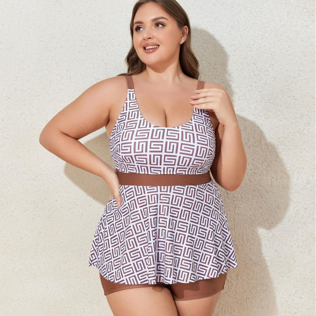 Damen Modischer Tankini mit skulpturalen Musteranwendungen EB