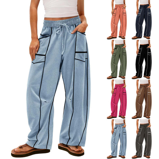 Damen nan weite Lounge-Hose mit Kordelzug, Kontrastpaspelierung und Cargo-Taschen EB