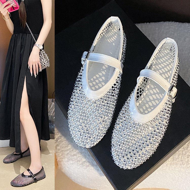 Damen Ballerinas mit strassverzierten Details und Riemchenverschluss EB