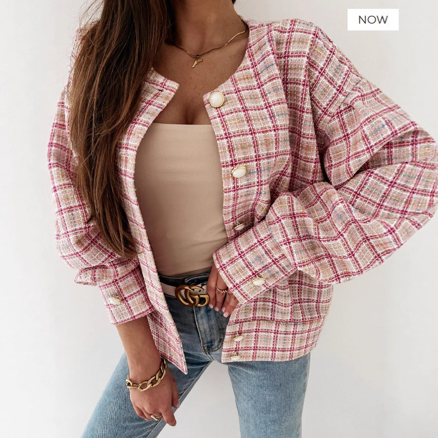 Damen Karierte Bouclé-Jacke EB