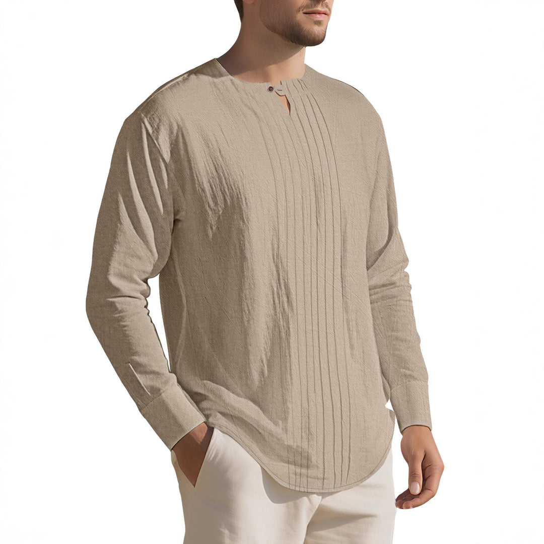 Herren Langarmshirt mit modischem Henley-Ausschnitt und Faltenstruktur EB