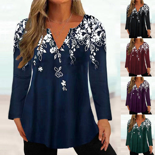 Damen Elegante Bluse mit floralem Design und V-Ausschnitt EB