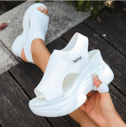Damen Plateau-Sandalen mit elastischem Strick-Obermaterial und atmungsaktivem Design EB