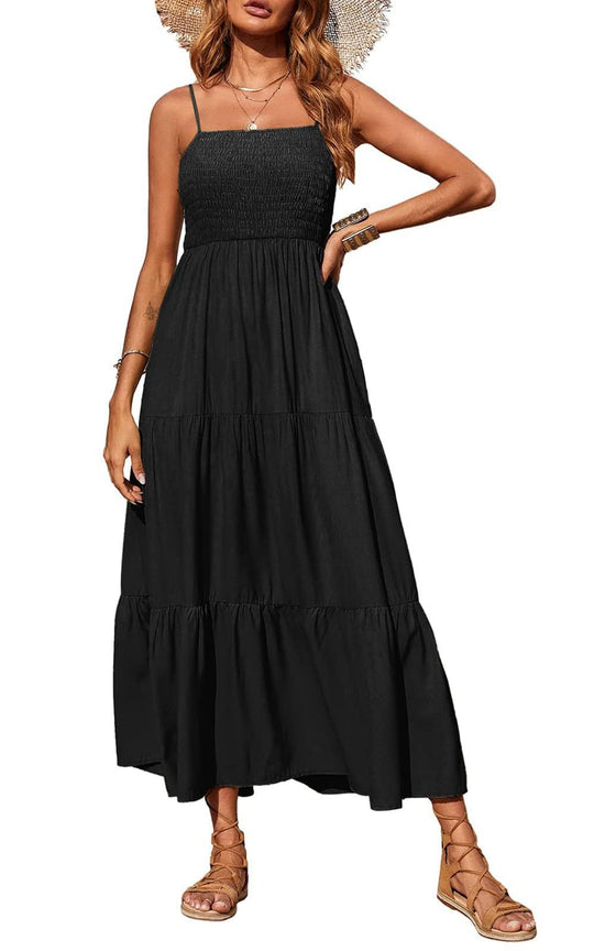 Damen Maxikleid mit verstellbaren Trägern und Rüschen EB