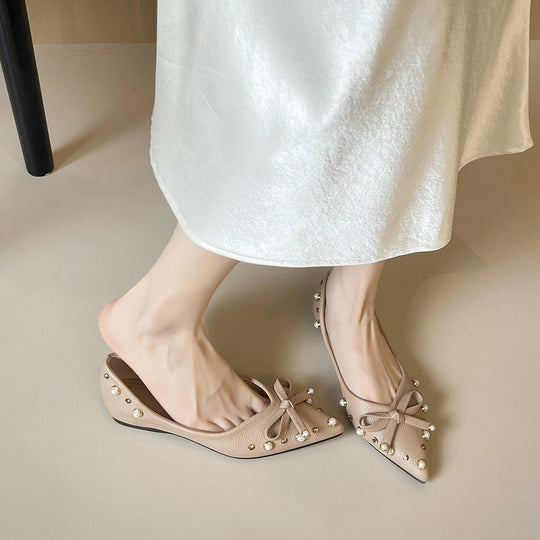 Damen Ballerinas mit glamourösem Schleifen- und Perlenakzent EB