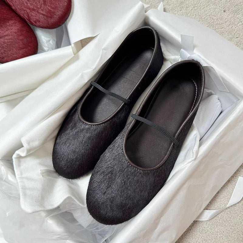 Damen Ballerinas aus samtigem Obermaterial mit elastischem Riemen EB