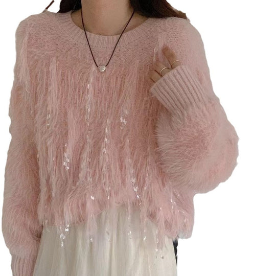 Damen Flauschiger Strickpullover mit einzigartigen Details EB