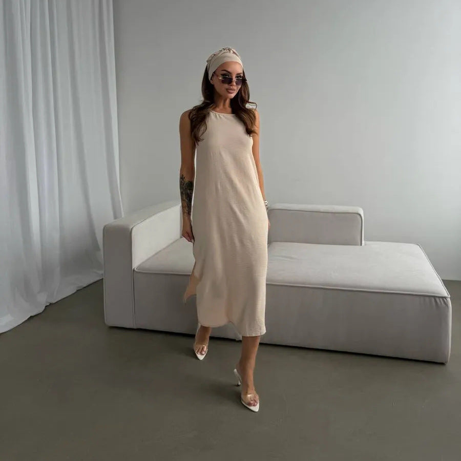 Damen Maxikleid mit elegantem Seitenschlitz und fließendem Stoff EB