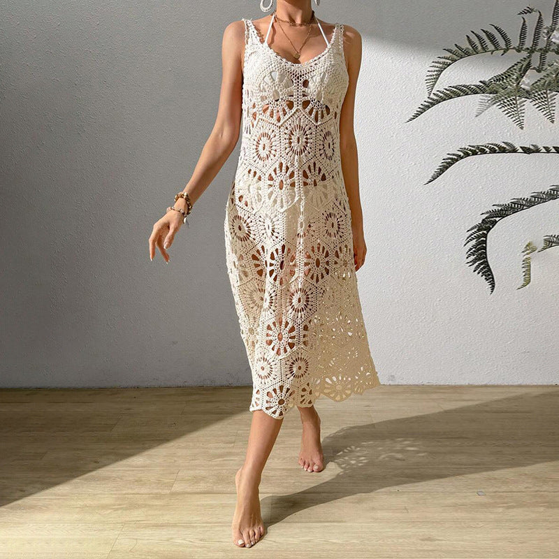 Damen luftiges Häkel-Maxikleid EB