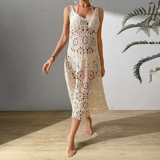 Damen luftiges Häkel-Maxikleid EB