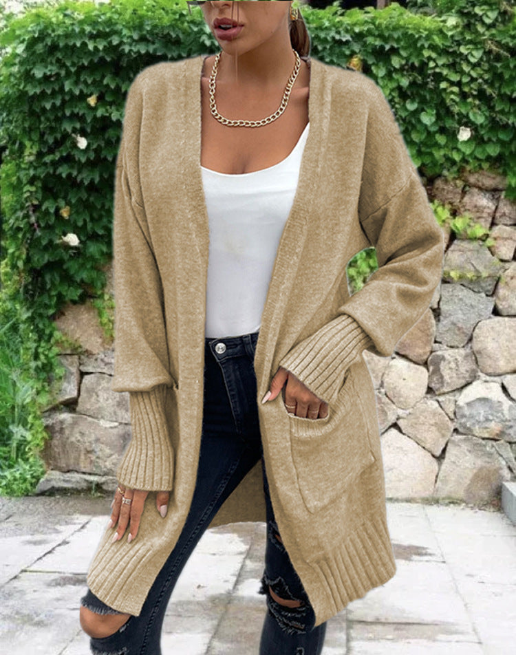 Damen lässiger Strickcardigan mit aufgesetzten Taschen und komfortablem Schnitt EB