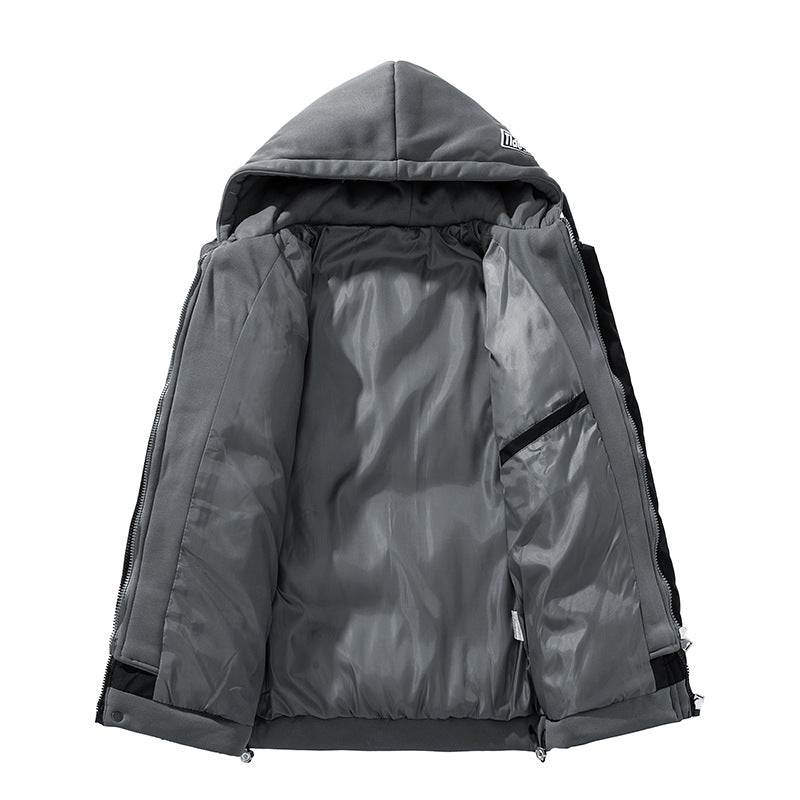 Unisex kurz geschnittene gesteppte Pufferjacke mit zweilagiger Kontrastkapuze EB