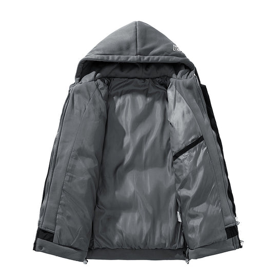 Unisex kurz geschnittene gesteppte Pufferjacke mit zweilagiger Kontrastkapuze EB