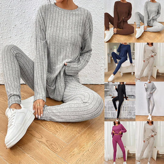 Damen Loungewear-Set mit geripptem Design und weitem Schnitt EB