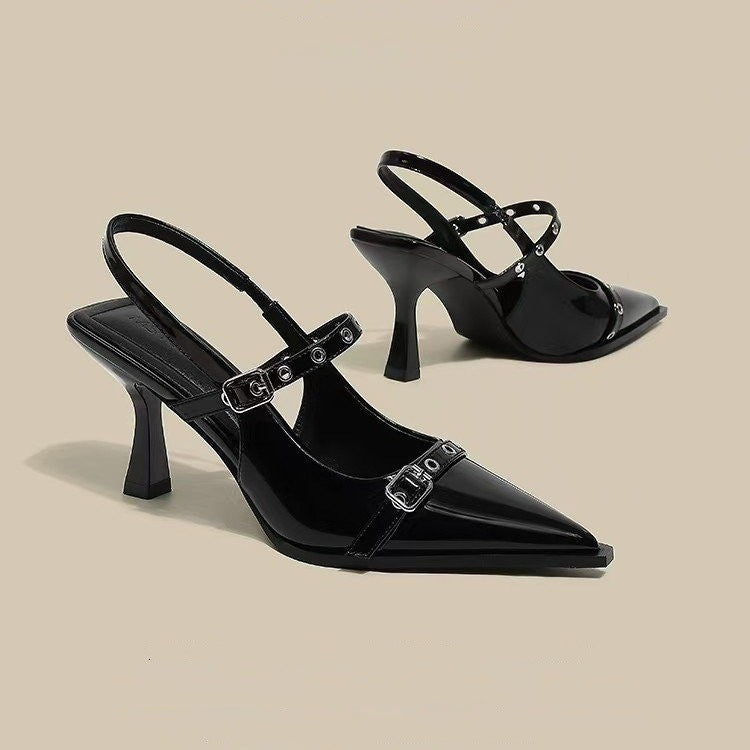 Damen elegante Slingback-Pumps mit spitzem Zehenbereich und modischen Schnallen EB