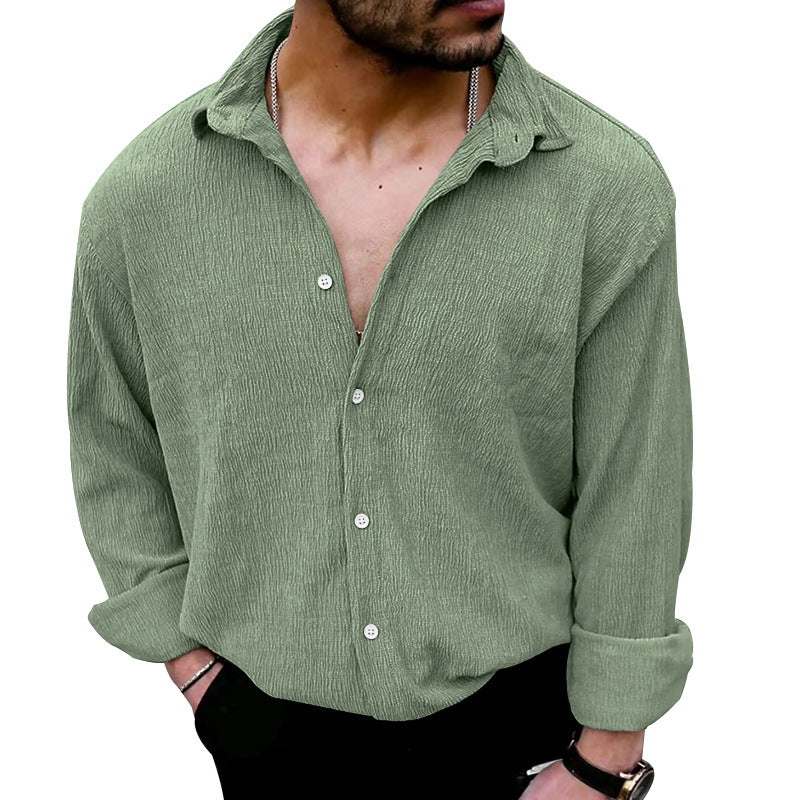 Herren lässiges Langarmhemd mit strukturiertem Design und modernen Knopfdetails EB