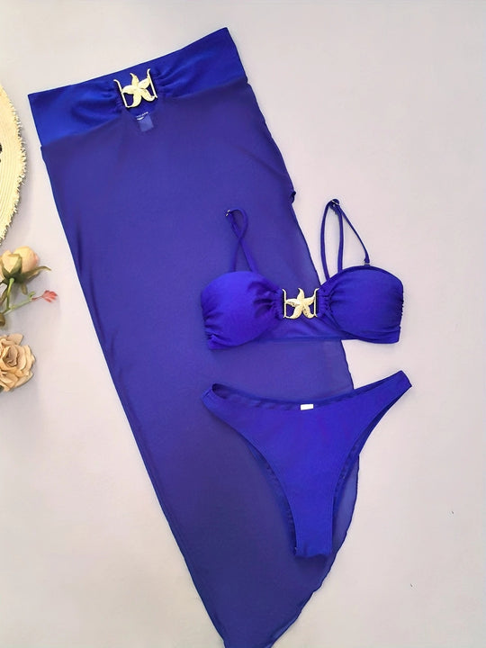 Damen Bandeau-Bikini mit eleganten Schnürdetails und hohem Beinausschnitt EB