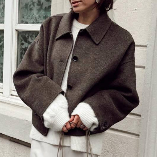 Damen oversized Wolljacke mit elegantem Kragen EB