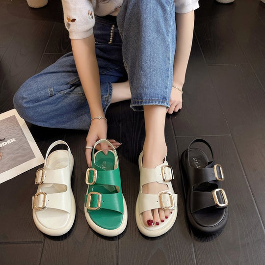 Damen Bequeme Riemchen-Sandalen mit modischer Schnallenverzierung und ergonomischem Fußbett EB